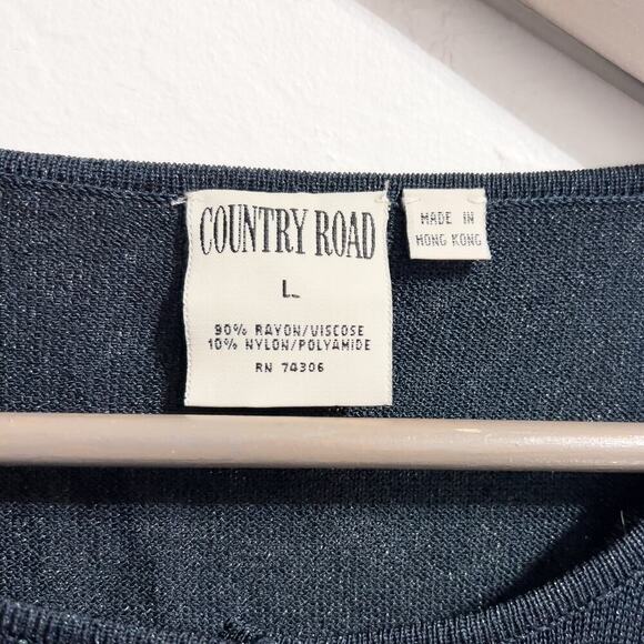 Country Road Cardigan Lurex Metallic Knit Sweater Button Large Navy Blue Holiday - Picture 3 of 5